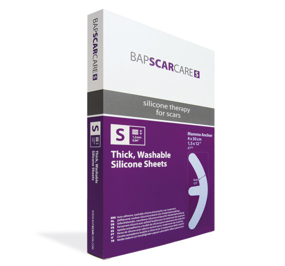 BapScarCare S, samolepilni silikonski pralni obliž za nego brazgotin (dojka sidro) 4x30cm /2 kosa
